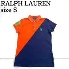 良品★ラルフローレン 半袖ポロシャツ ビッグポニー オレンジ ネイビー S