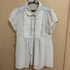 LOWRYS FARMレース付きホワイト半袖ブラウス