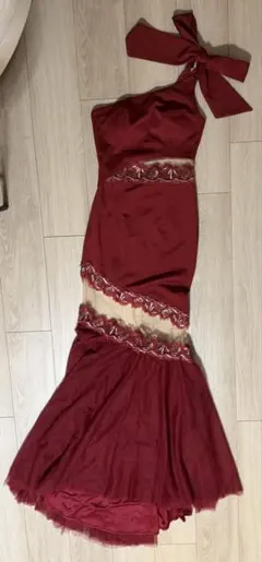 AR ANGELR ワンショルダー ロングドレス 赤