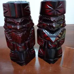 アイヌ木彫りニポポ人形2体　高さ約24㎝ 木製彫刻 置物 伝統的