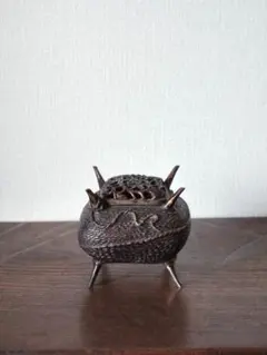 糸巻き　銅香炉　金属工芸　香道具　茶道具　971.5g　サインあり　Q3025
