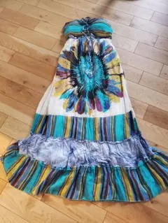 フラワープリント ロングスカート マルチカラー　リゾート　ワンピース