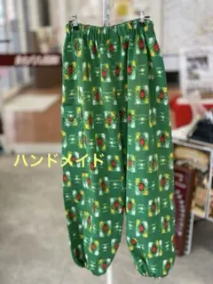 新作もんぺ イージーパンツ ヴィンテージ生地ハンドメイド柿渋染め