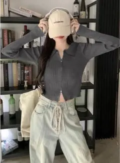 新品未使用 ダブルジップ襟付ニットトップス［dr589］GRL タグ付き