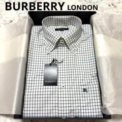 新品◆バーバリー　半袖BD 白地×グリーンチェック　ホースロゴ刺繍　メンズ　M