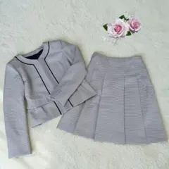 【美品】ノーカラー ツイードジャケット＆プリーツスカート フォーマルスーツ 9号