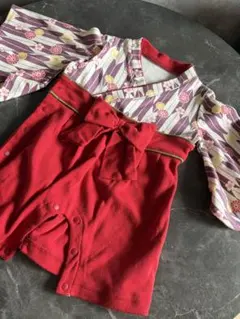 袴ロンパース 女の子 花柄 赤色 ベビー袴 お食い初め 初節句