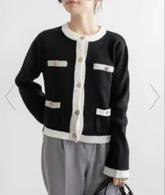 【RANDA】ジャケットライクニットカーディガン ブラック　ゴールドボタン