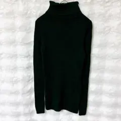 無印良品 タートルネックリブニット M ダークグリーン シンプル ウール混