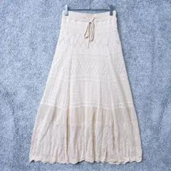 5988 コルザ ロングスカート M ベージュ 透かし編み ニット 綿 マキシ丈のサムネイル