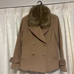 one way ベージュ ダブルブレストピーコート