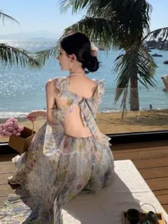 リゾート感満載！花柄ロングワンピース❤️夏のお出かけに最適