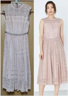 結婚式、2次会、パーティー ピンク レース ドレス Aライン