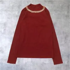 00's Vintage 赤 パール ハイネック 長袖ニット セーター y2k