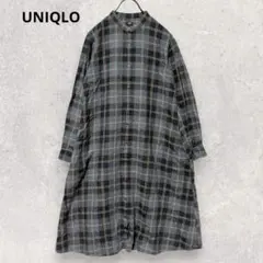 UNIQLO ユニクロ チェック ロングワンピース S グレー 綿100％