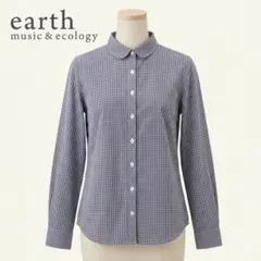 earth music&ecology ギンガムチェック 丸襟 シャツ ブラウス