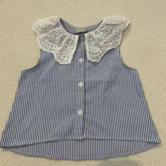 petit main ストライプ レース襟 シャツ 80