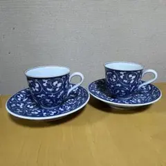 有田焼　源右衛門窯　染付唐草文　カップ＆ソーサー 2客