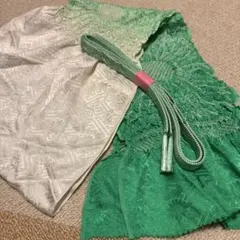 【和装小物】ホワイトグリーン　帯揚げ帯〆セット