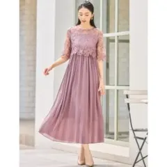 DRESS PLUS ワンピース ドレス レース プリーツ 結婚式 レース袖 S