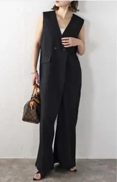 ボンジュールサガン　フロント釦リネンライクオールインワン