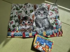 最終価格★猫ちゃん好きの方へ♡裏地がかわいい布製ポーチ＆ランチョンマットセット