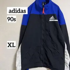 90sアディダスナイロンジャケット　トラック　パフォーマンスロゴO XL 黒　青