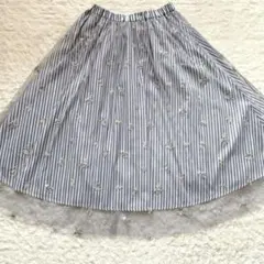 ♡axesfemme♡ストライプシアーお花刺繍フレアスカート　Ｍ