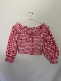 ZARAザラ オフショルダーブラウス ショート丈 サッカー生地 M