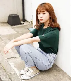 Champion チャンピオン 半袖 Tシャツ ダークグリーン　緑　ワンポイント