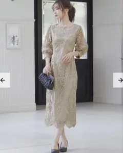 【美品】niana 刺しゅうレース バックリボン タイトドレス （ベージュ）S