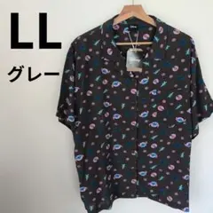 Disney スティッチ 総柄アロハシャツ　LL　タグ付き　グレー
