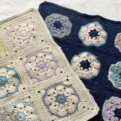 maka様ご依頼の品 ２点まとめ　手編みグラニースクエア マルチカバー コットン