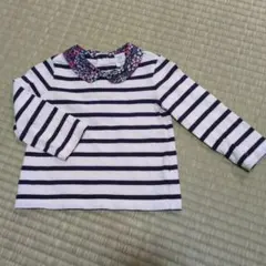 baby GAP ボーダー 後ろボタン 花柄 紺 白 80cm 襟付き