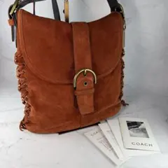 【美品】COACH コーチ スエード ショルダーバッグ オレンジ A4収納可
