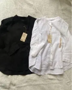 【新品】無印良品　白&黒2枚セット　リネン洗いざらし七分袖ブラウス