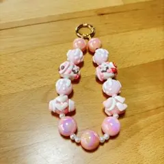 ハンドメイド ピンクビーズストラップ