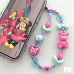 ハンドメイドビーズストラップ♡ブルー×ピンク