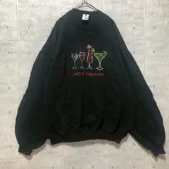 P16 ヴィンテージ JERZEES 黒スウェット XL カクテル ビーズ刺繍