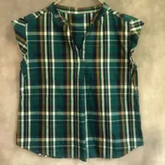 【美品】GU チェック柄ノースリーブシャツトップス、コットンブレンド、サイズS