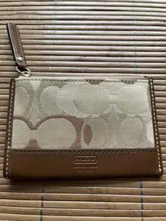 COACH ロゴ入りカードケース ベージュ/ブラウン