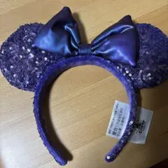 上海ディズニー　紫スパンコール　カチューシャ　限定品　ミニー