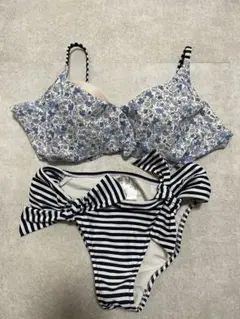 花柄×ボーダー水着
