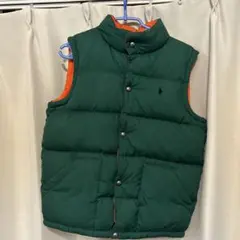 ポロ ラルフローレン ダウンベスト リバーシブル 刺繍ロゴ モスグリーン L