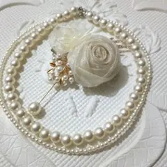 3点セット☆ブローチ　ネックレス2点　セット　シフォン　イミテーションパール⑥
