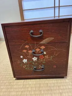 木製 小引き出し 3段 草花模様 卓上収納