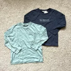 H&M グリーン ネイビー ロゴ入り長袖カットソー ロンT 2枚セット
