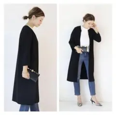 ノーカラー ロングコート ブラックのサムネイル