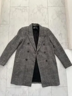 ZARA チェック柄 ダブルブレストコート XS
