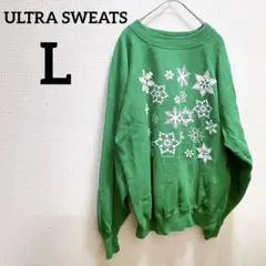希少✨️ULTRA SWEATS【L】グリーン 雪の結晶 トレーナー クリスマス